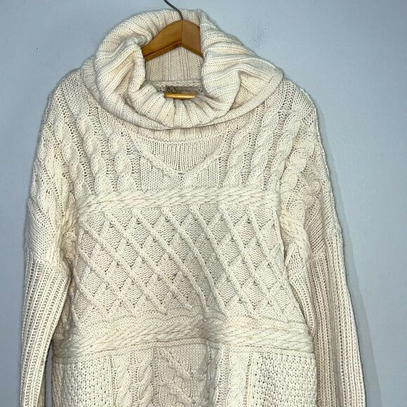 Urban Day Cowl Neck Chunky Beige Sweater Cable Knit size S Oversized - Picture 2 of 8